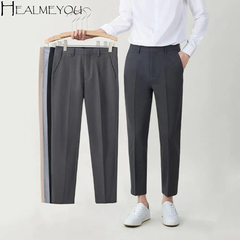 

Fashion Cropped Pants Business Suit Pants Thin Solid Color Men's Formal Pants Straight Casual Trousers Classic Suit Pants Male