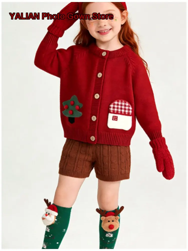 Girls Cardigan 2026 Stylish Autumn Winter Baby Christmas Knit Coat Children Annual Outfit Top Kids