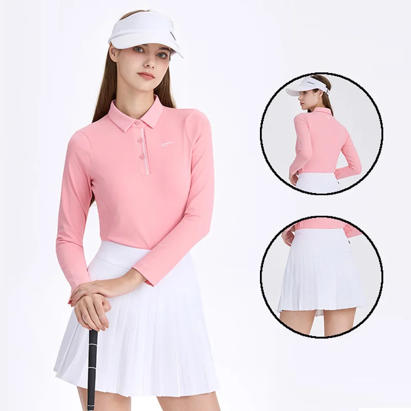 

Женские спортивные топы для гольфа, тонкие рубашки с воротником-поло и длинными рукавами, женская плиссированная короткая юбка, весенние теннисные шорты с короткой подкладкой