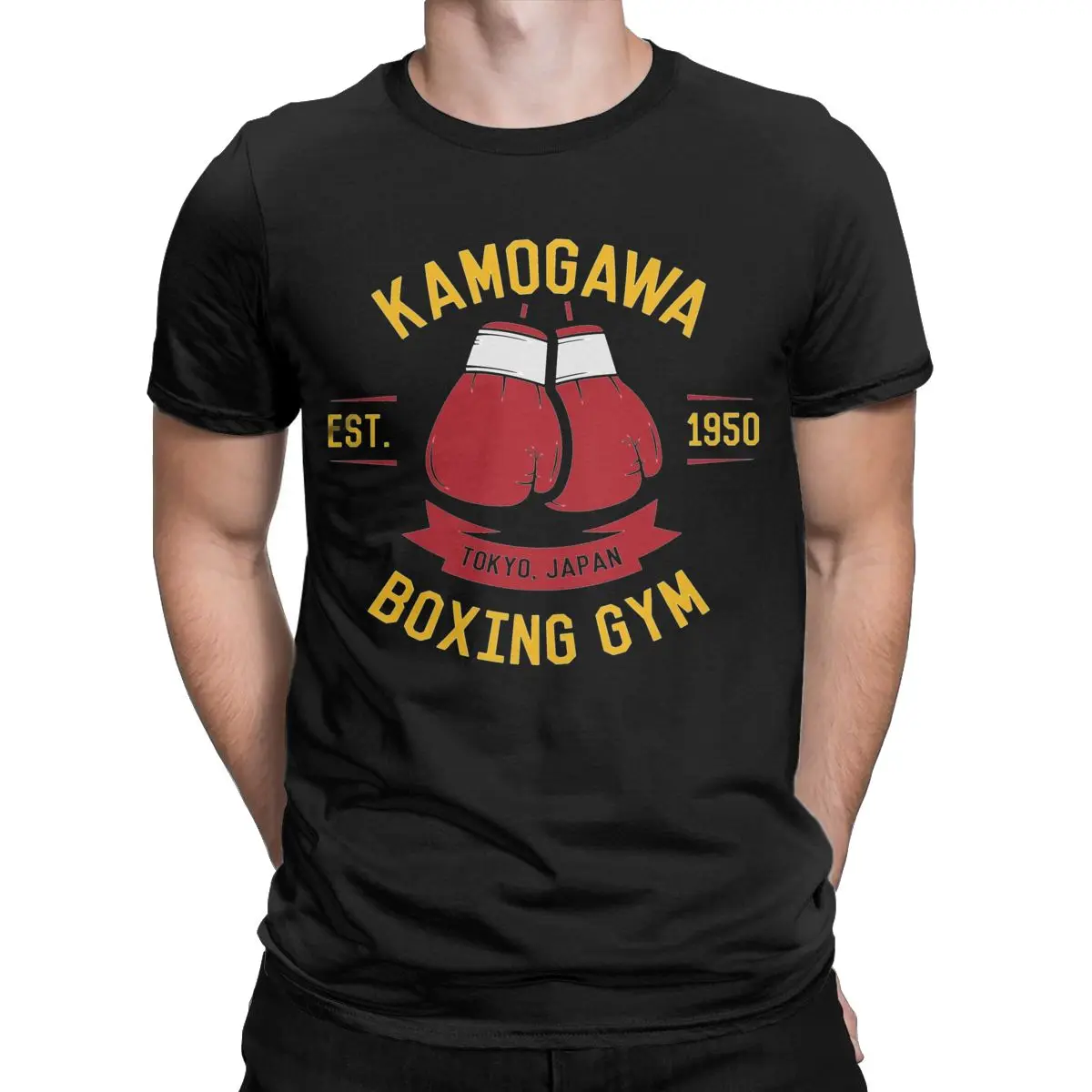 Men Hajime No Ippo Anime T Shirt Kamogawa Boxing Gloves Pure Cotton Clothing Awesome Short Sleeve Crewneck Tees 5XL 6XL T-Shirts