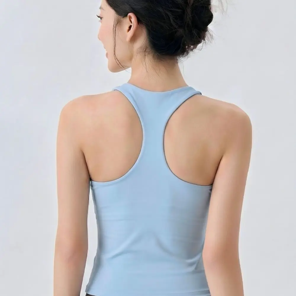 Womens Yoga Sport Tank Top Built In Bra Longline Vest Cooling Fabric Slim Fit Athletic Gym Fitness Training Shirt