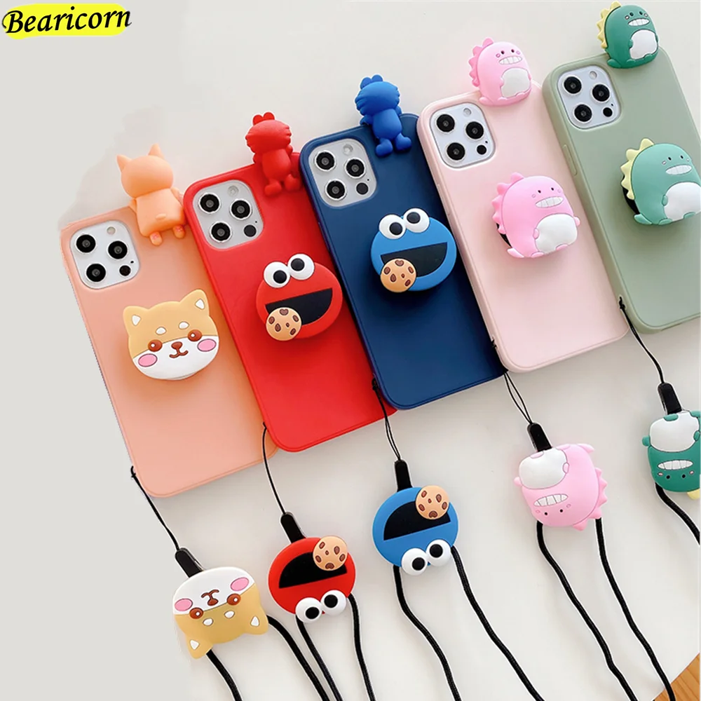 Phone Case For Samsung Galaxy S8 S9 S10 Lite S10E S20 S21 S23 FE S22 Ultra Plus 3D Cartoon Doll Holder Starp Soft Silicone Cover