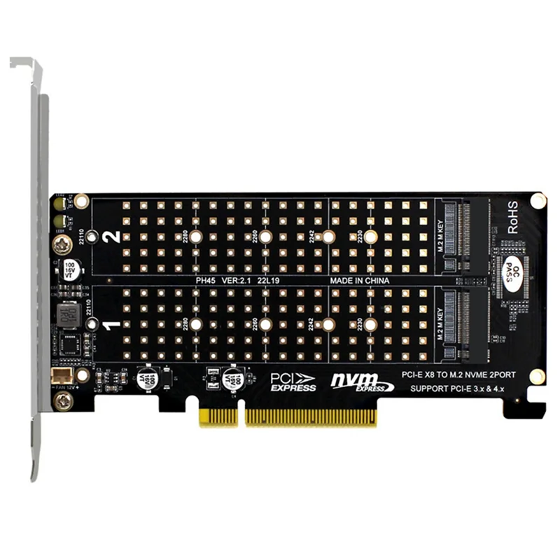 Placa RAID de disco duplo PCI-E X8 NVME M.2 M KEY SSD Adaptador de expansão Estendido Dual NVME RAID PCI-E X8 Placa dividida A002