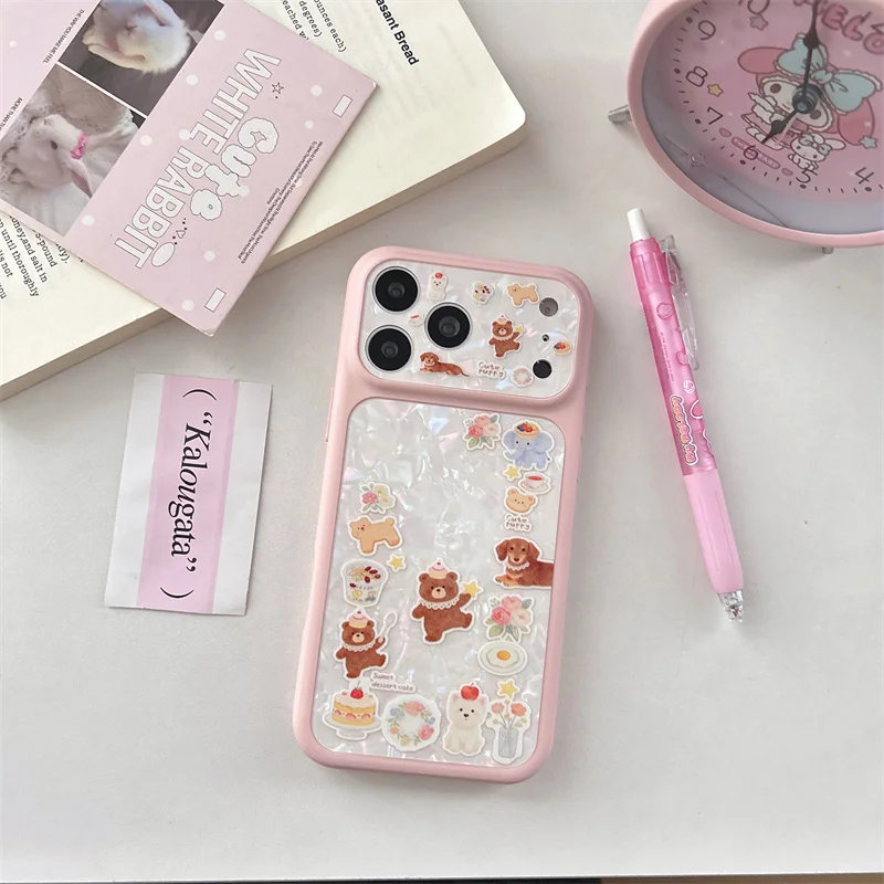 

Cute Cartoon Bear Phone Case for iPhone 15 16 17 Pro Max Glitter Shockproof Protective Cover Aesthetic Kawaii Case