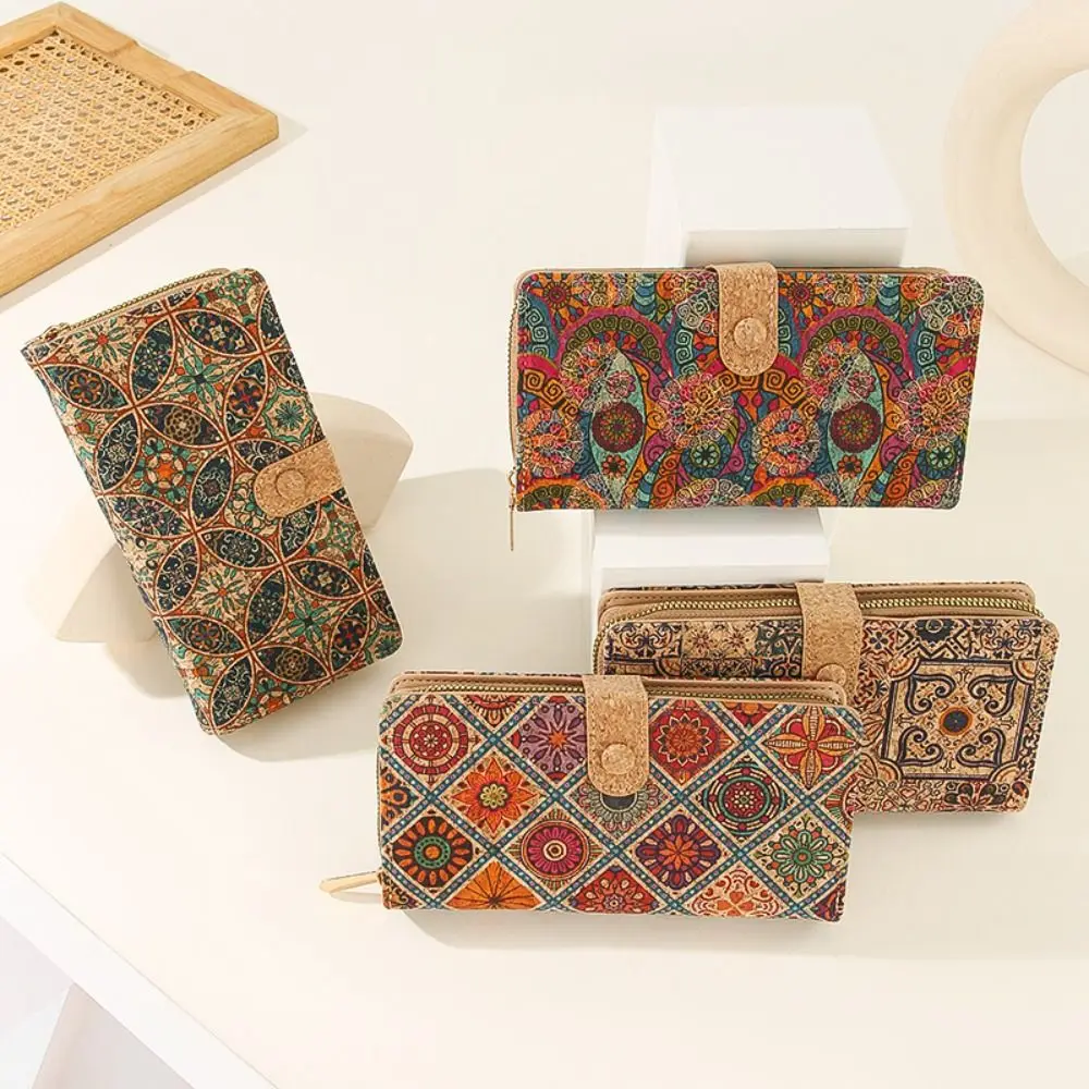 Short Zipper Retro Printed Wallet Concealed Buckle Wood Grain Multi-card Slot Purse Card Slot Portable Design Card Holder