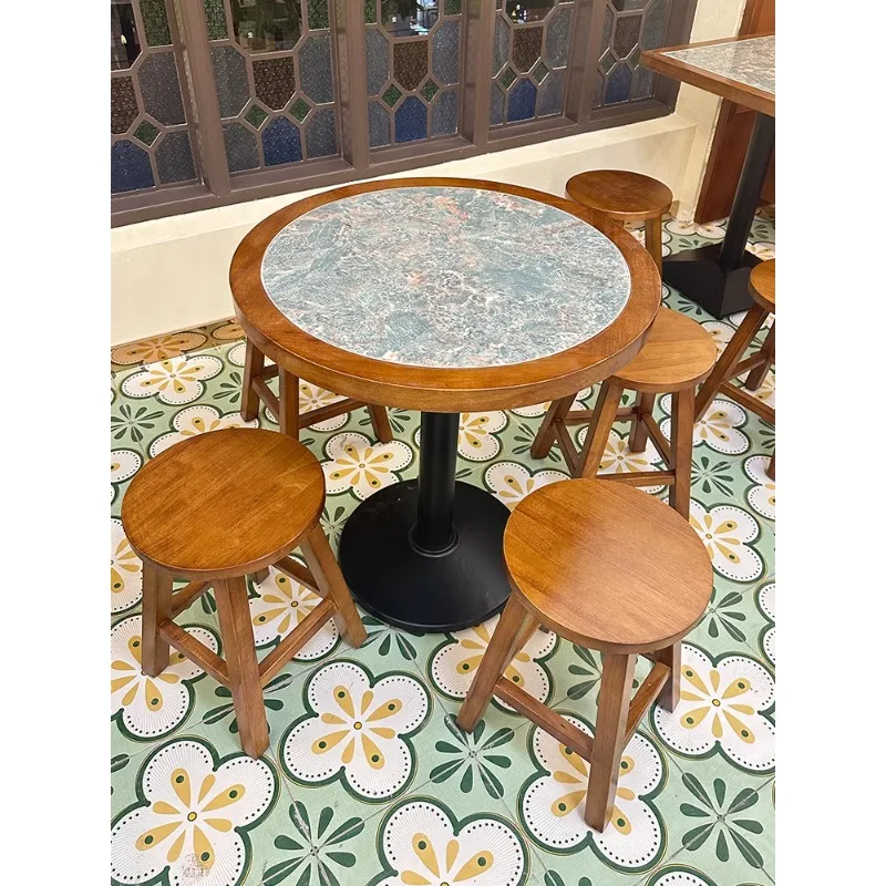 

American retro cafe solid wood tables and chairs industrial style hot pot shop square table western restaurant bar baking desser