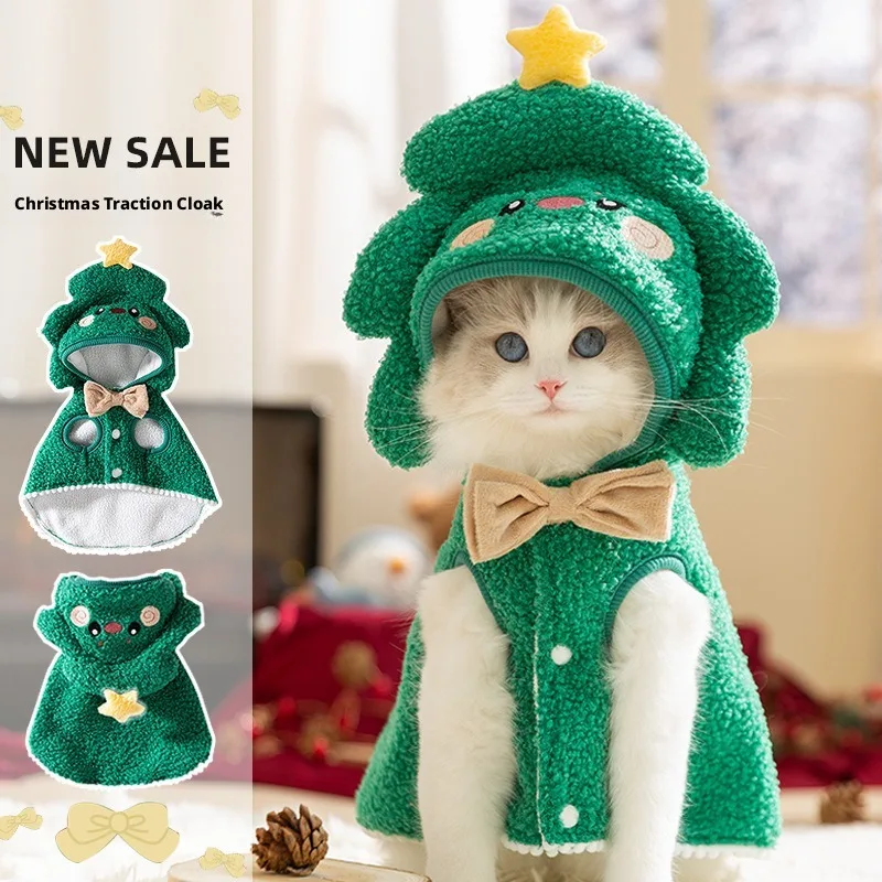 

Cat Autumn Winter Christmas Warm Organic Cotton Floral Thickened Elk Cloak Small Dog Halloween Funny Pet Clothes