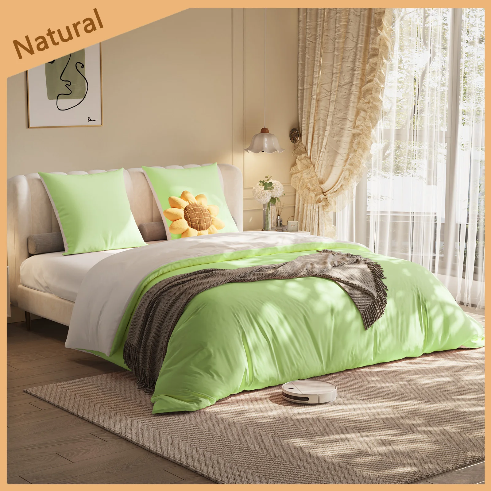 Polyester Bed Linen Set, 140 x 200 x 30cm Fitted Sheet , 140 x 210 cm Duvet Cover with Zip and Two 80 x 80 cm Pillowcases