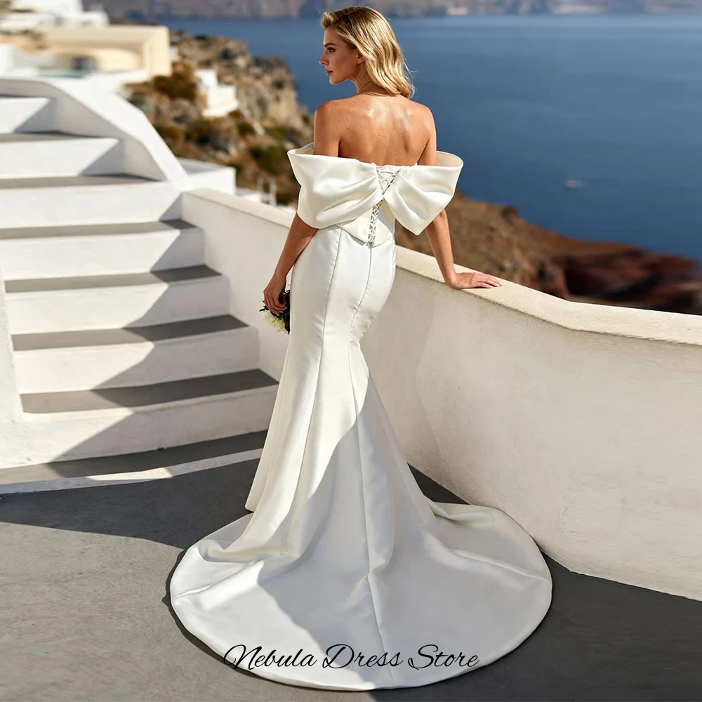 Customized Off the Shoulder Bridal Gowns Elegant Mermaid Strapless Vestido De Novia High Quality Satin Ruched Wedding Dress