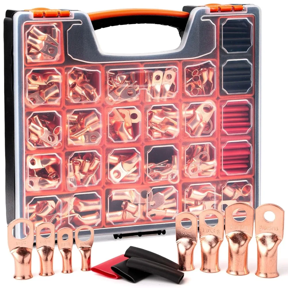 Комплект наконечников для аккумуляторного кабеля, 264 шт., с прочными наконечниками из медного провода и термоусадочной трубкой для надежных соединений