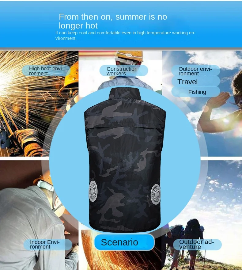 Chaleco de ventilador de verano para hombre, ropa de aire acondicionado de refrigeración USB, chaqueta sin mangas de camuflaje para pesca al aire