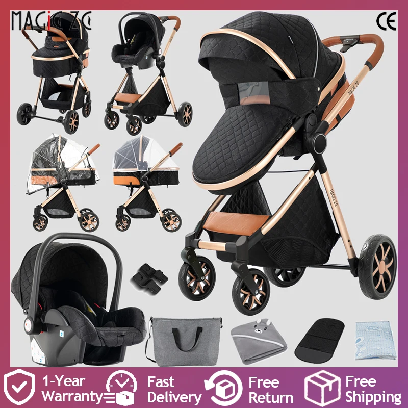 Poussette Compacte 3-en-1 pour Bébé, Système de Voyage avec Pliage Gain de Place à Une Main, Châssis Léger, Tissu Respirant, Capote Surdimensionnée, Rembourrage Doux pour Nouveau-né, Roues à Absorption des Chocs pour Voyages Urbains et Utilisation en Extérieur – Nouveauté 2026 – Articles Bébé Tendance