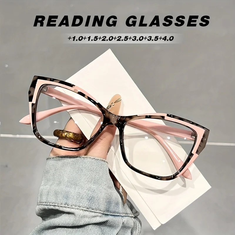 Elegant Cat Eye Reading Glasses for Women - Fashionable Color Block Design, Anti-Blue Light, +1.0 to +4.0 Strength view 4