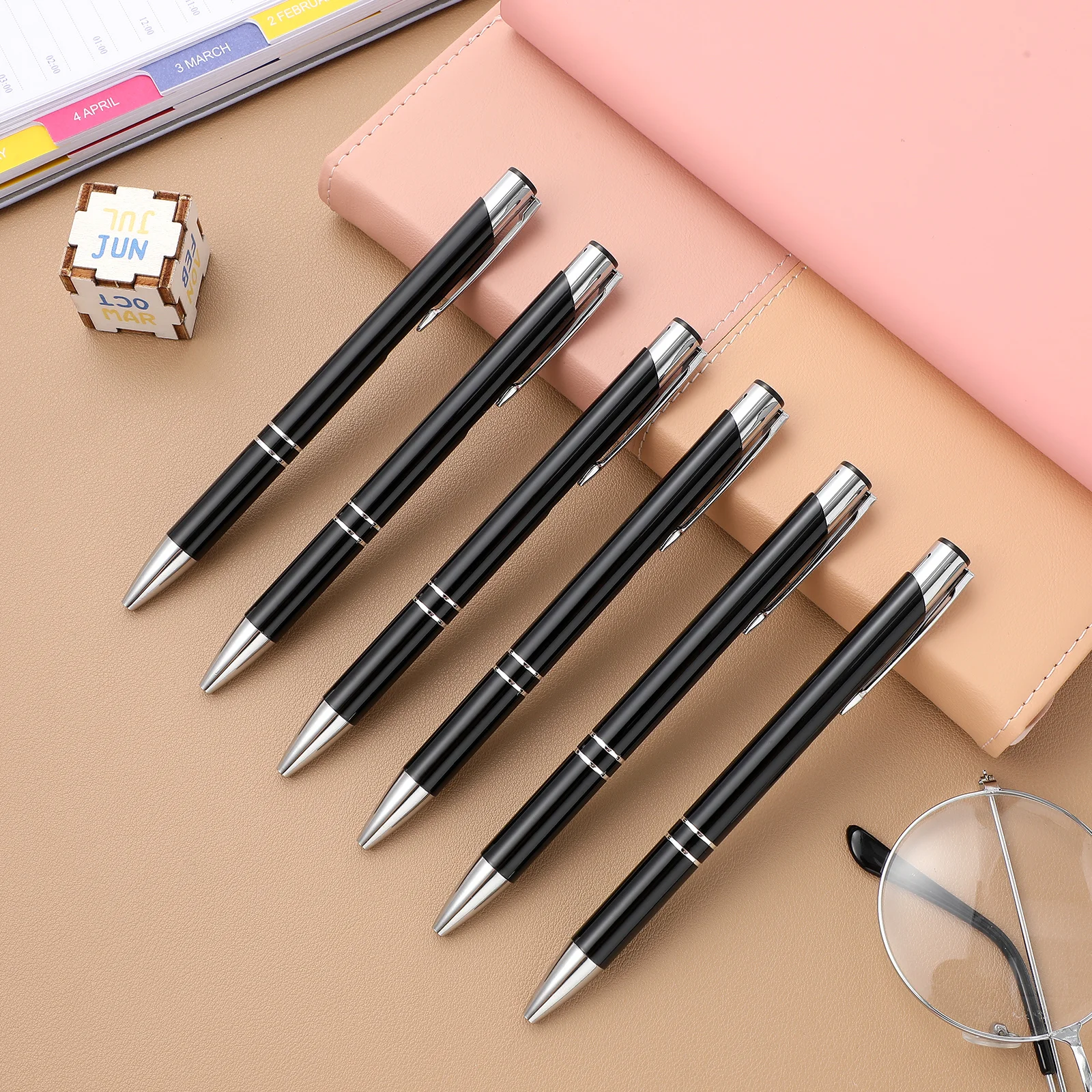 

6Pcs Premium Metal Ballpoint Pens Retractable Fine Tip Strong Clip for Notebook Pocket Binder Daily Use Black Gift Pens