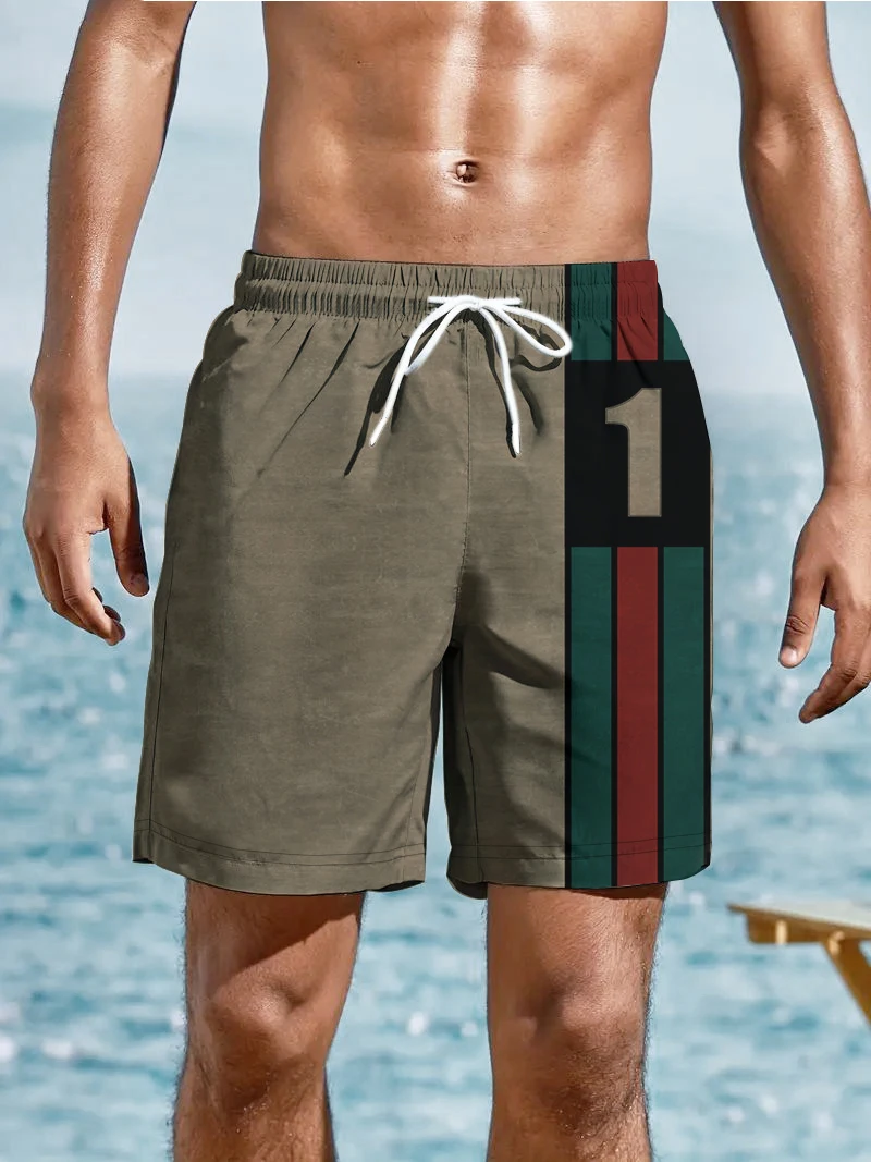 Street Hip Hop Fashion Casual Shorts Summer Beach Swimming Quick Drying Shorts Stripe 3d Digital Printing Oversize Men's Shorts