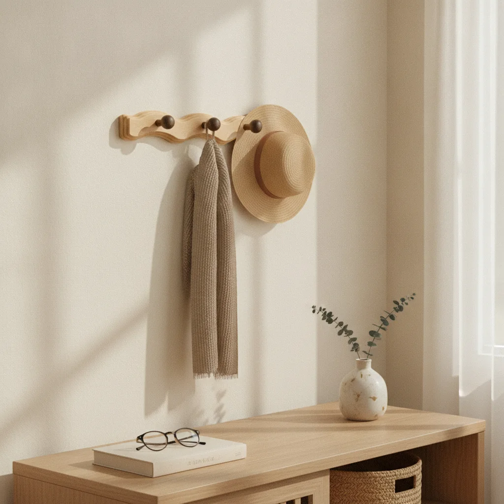 Wooden Coat Rack with Hooks Long-Lasting Wooden Coat Hook Rack Peg Rail Sturdy Easy to Install for Entryway, Hallway