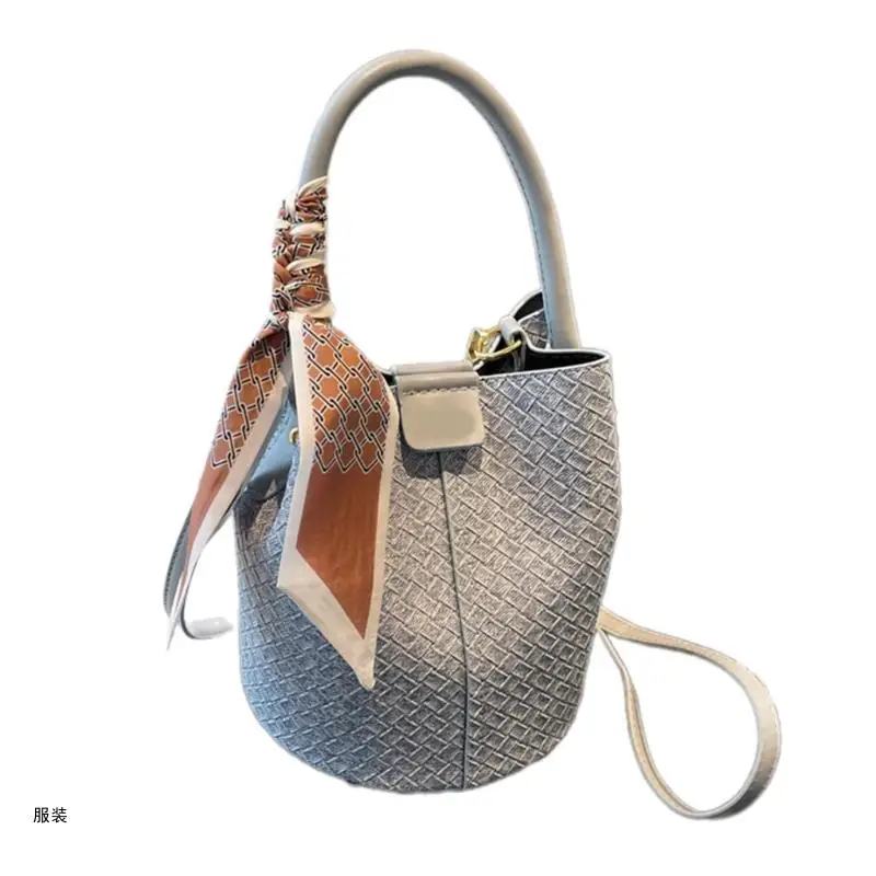 D0UD Women Bucket Bag Fashion Woven Pattern Shoulder Bag Female Crossbody Bag Korean Handbag for Travel Work