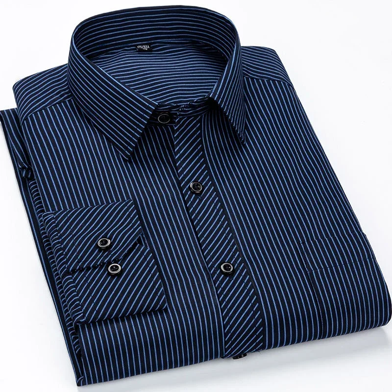 

Mens Striped Business Casual Long Sleeved Shirt Classic Formal Male Social Dress Button Shirts Slim Fit Large Size 46 47 48 9XL