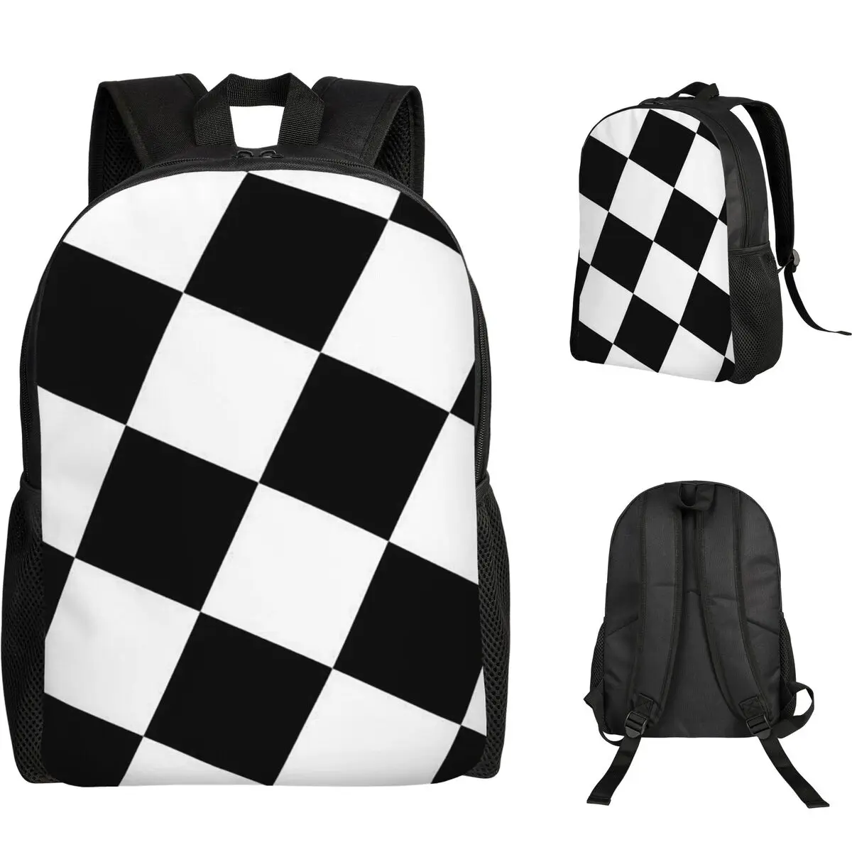 Checkered Squares Printing Backpack Student Boys Girls BookBag School Bag Computer Shoulder Bags