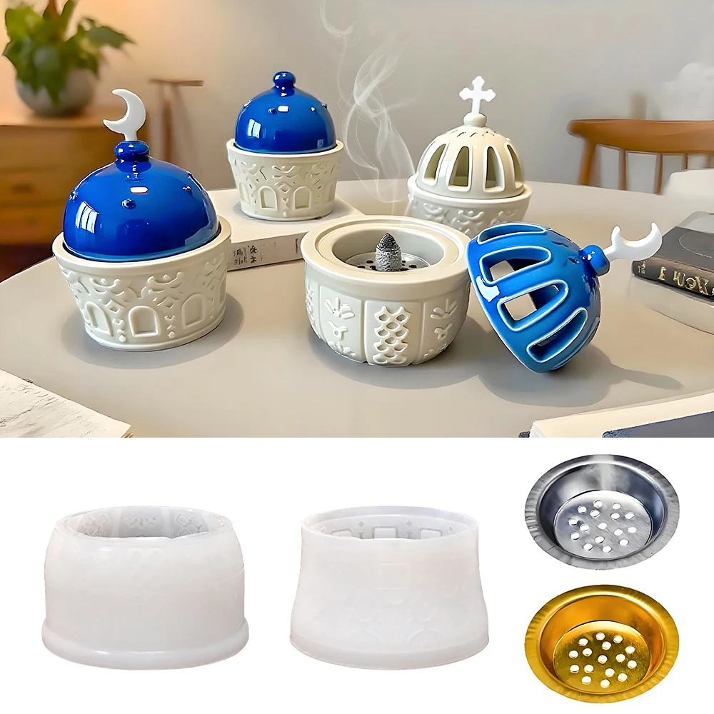 LZ112 3D Curved Incense Burner Silicone Mold Arab Style Censer Aromatherapy Candle Jar Flowerpot Gypsum Cement Molds