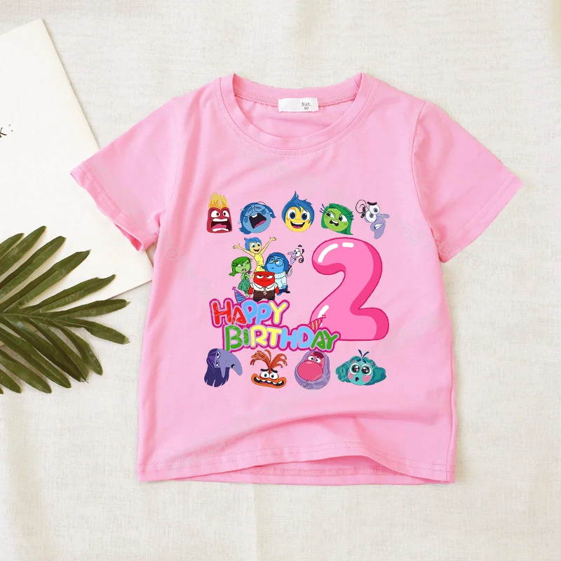 Inside Out Pink T-Shirt for Girl Birthday Number Kids Clothes Cartoon Short Sleeve T Shirts Kawaii Cute Casual Children Tee Tops