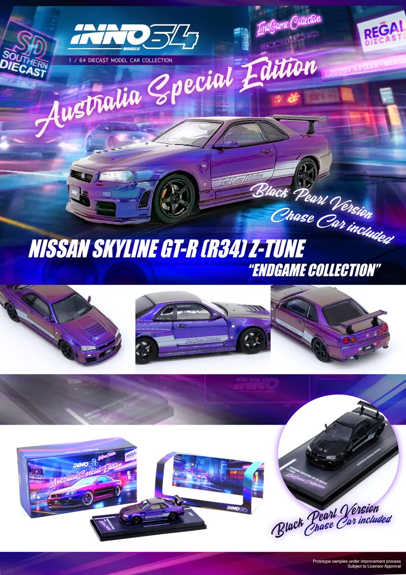 INNO 1/64 Nissan SKYLINE GT-R R34 Z-TUNE Purple Australian Special Edition Die-cast Alloy Car Model Collection Display Gifts