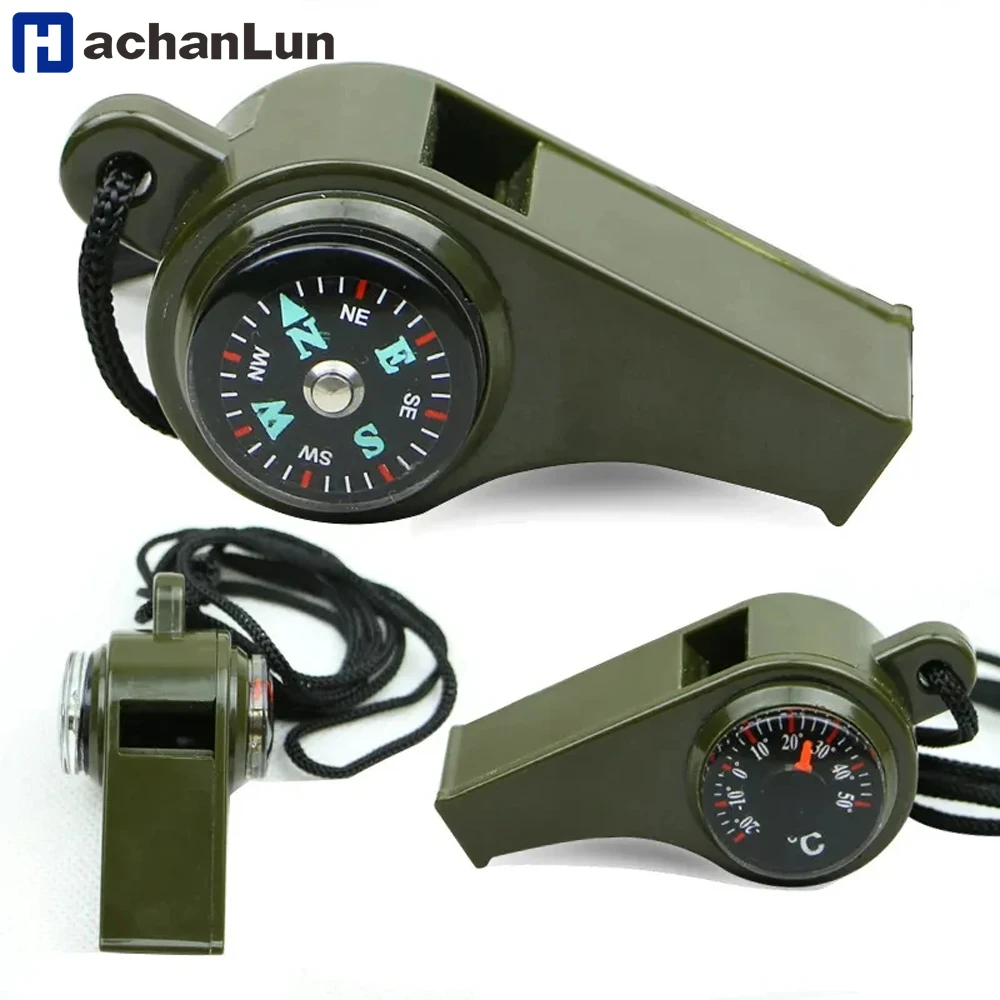 

3 в 1, аварийный свисток для выживания, компас, рефери, термометр, свисток для черлидинга, пеший туризм, кемпинг, открытый многофункциональный свисток