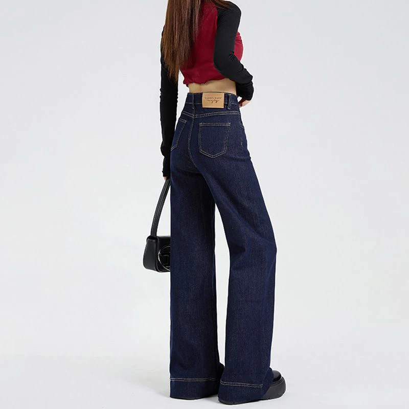 

Female Classic Thin High Waist Jeans Hot Sale Girls Straight Leg Denim Trousers Women Fashion Solid Bell Bottom Pants
