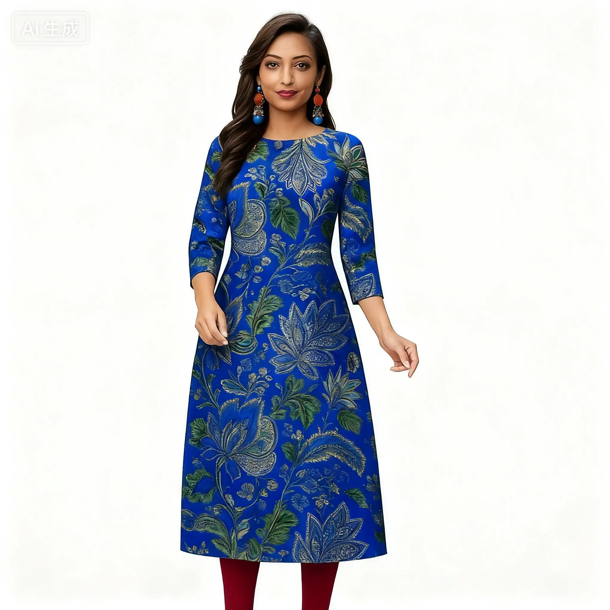 Kurt delle donne musulmane alla moda 2026 elegante pavone tubo dritto abito casual comodo 2026 Abito Donna Musulmana orlo a fessura