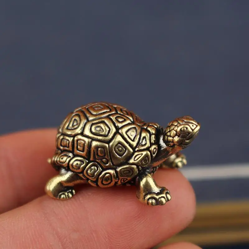 【S】Copper Turtle Statue Vintage Brass Tortoise Figurines Desktop Feng Shui Ornament Miniatures Antique Tea Pet Crafts Gifts