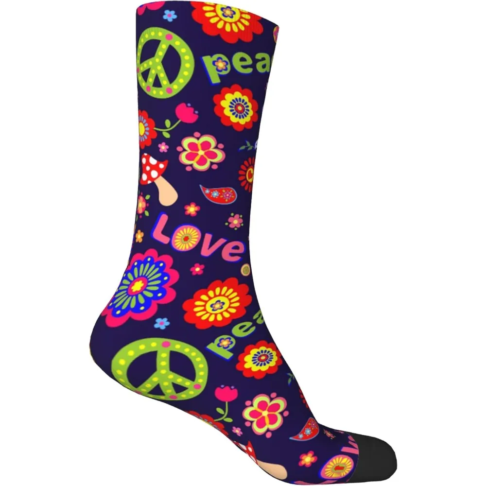 

Носки Groovy Hippie — стильные со знаками мира, цветами и текстом «Любовь», красочные носки для модной повседневной носки