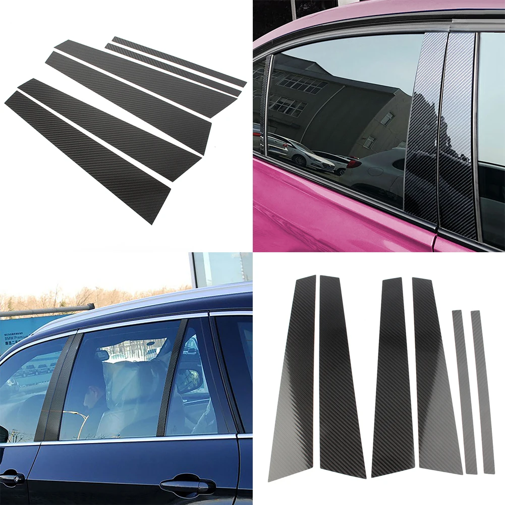 6Pcs Car Window B Pillar Moulding Trim Protective Cover For BMW 5 Series F10 2011 2012 2013 2014 2015 2016 2017 Carbon Fiber