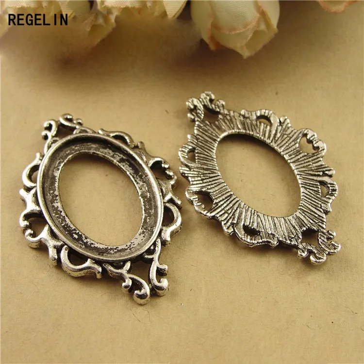 REGELIN High Qualtity 10pcs/lot Antique Bronze Metal Cabochon Pendant Settings 18*25mm Jewelry Pendant Blanks Fit Jewelry Making