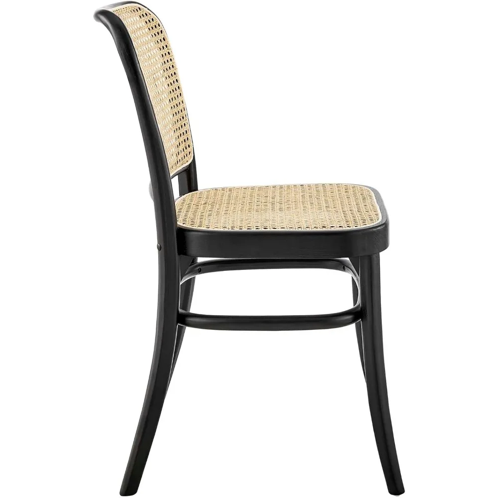 Elegante Esszimmerstühle aus Ulmenholz mit Rattansitz, 2er-Set, Schwarz, bequem und langlebig für den täglichen Gebrauch