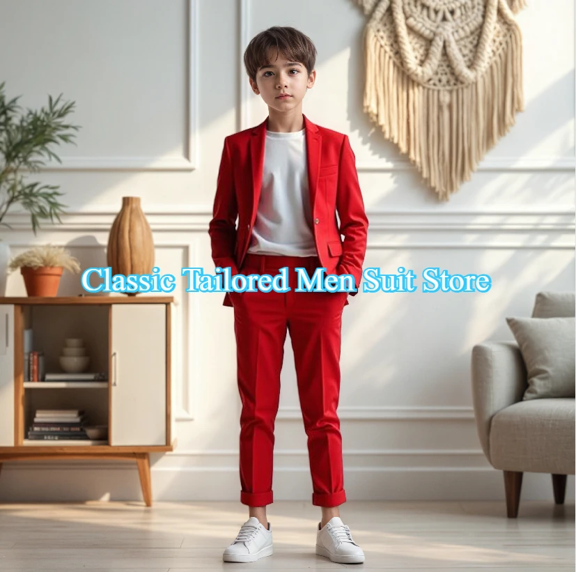 

Newest Kids Suit Set 2-14 Years Single Button Boy's 2Pieces Formal Suits Blazer Pants Wedding Guest Tuxedo Piano Suit