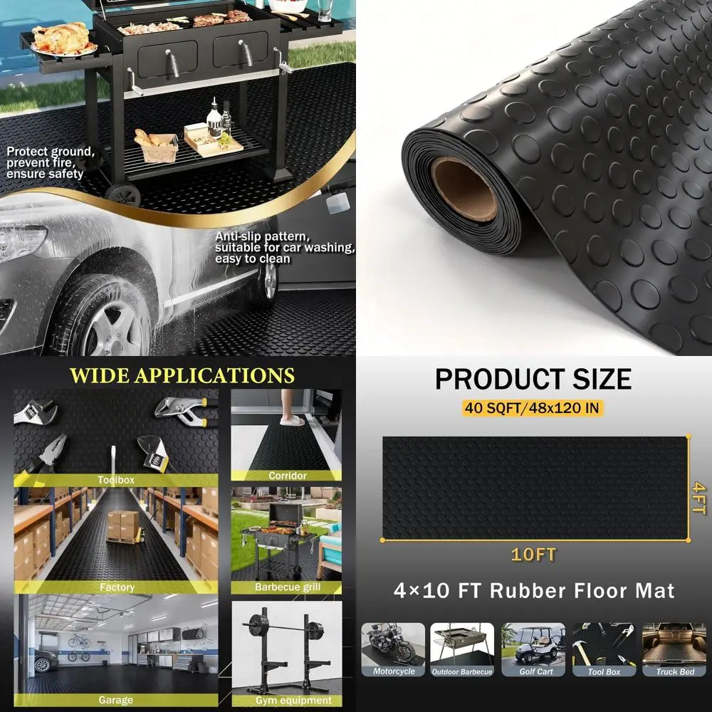 

Thickened 2mm PVC Garage Floor Mat with 20 Tapes, Non-Slip Rubber Flooring for Cars, Motorcycles, Golf Carts, and Trailers, Blac