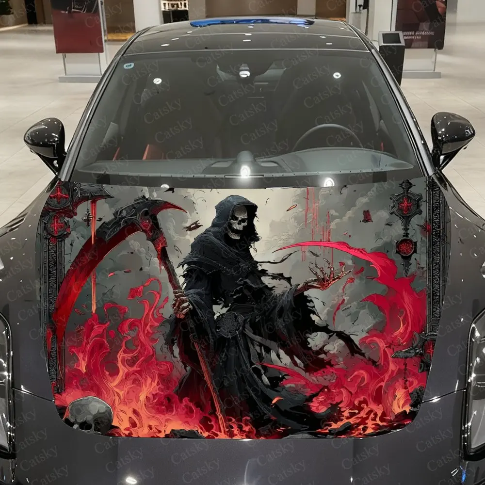 

Azure Flame Reaper Harvest Realm Car Vinyl Wrap, PVC Material Waterproof Car Hood Sticker, Self-Adhesive Scratch-Resistant Stick