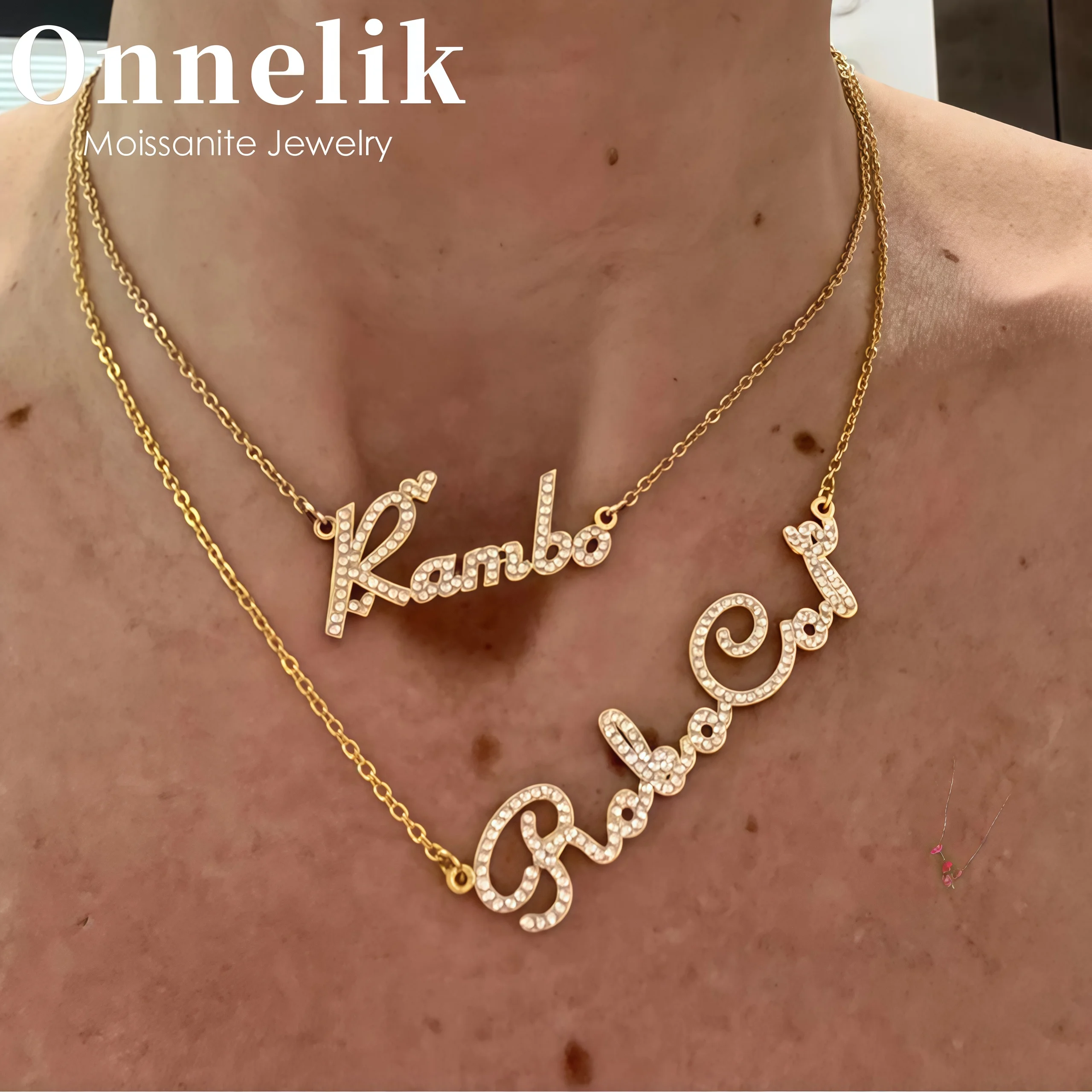 Onnelik S925 Sterling Silver 18K Gold Plated Custom Name Letter Moissanite Necklace DIY Stacking Personalized Initial Pendant