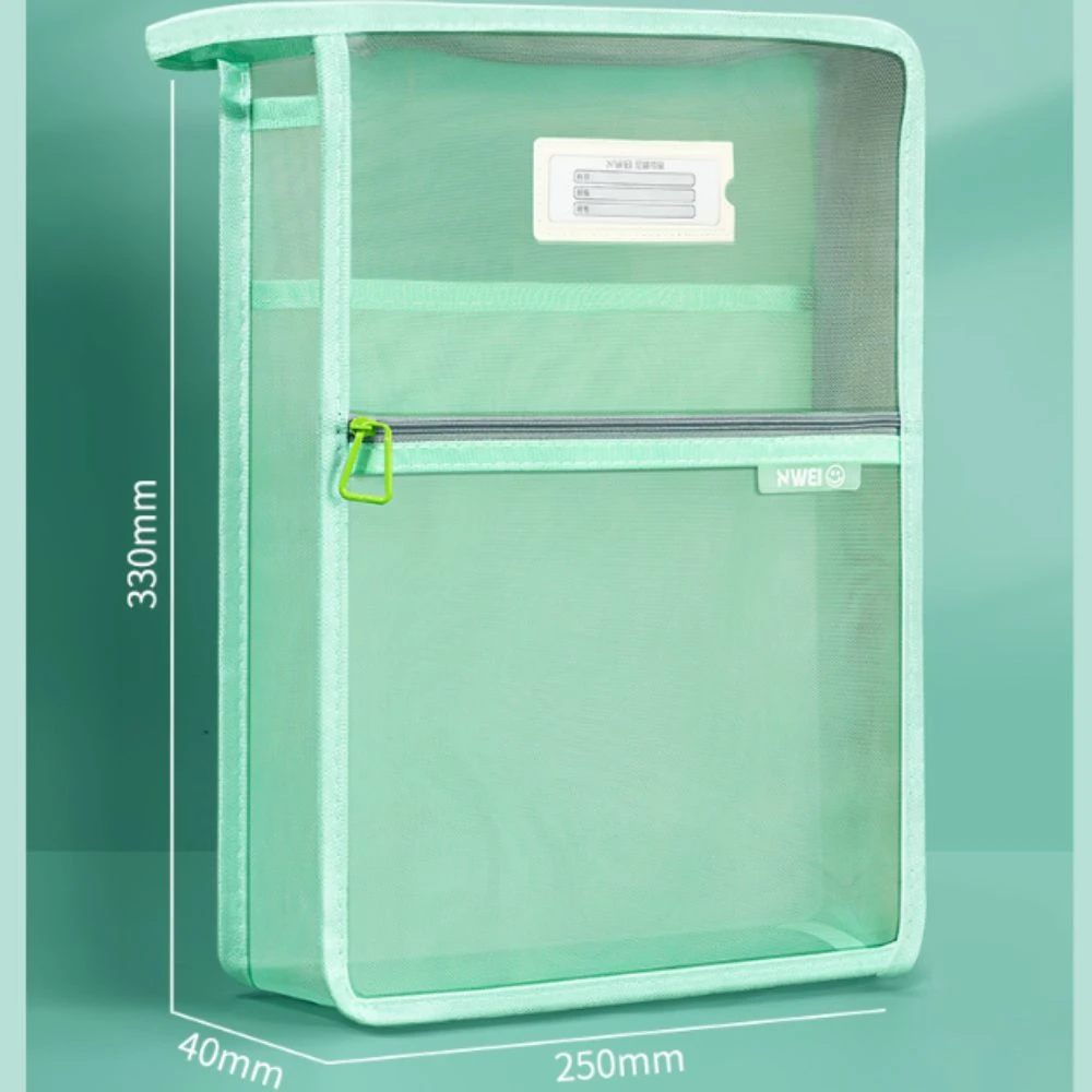 L Shaped Test Paper Storage Bag Wide Opening Thickened Mesh File Folder Bag Three-layer Partition Large Capacity