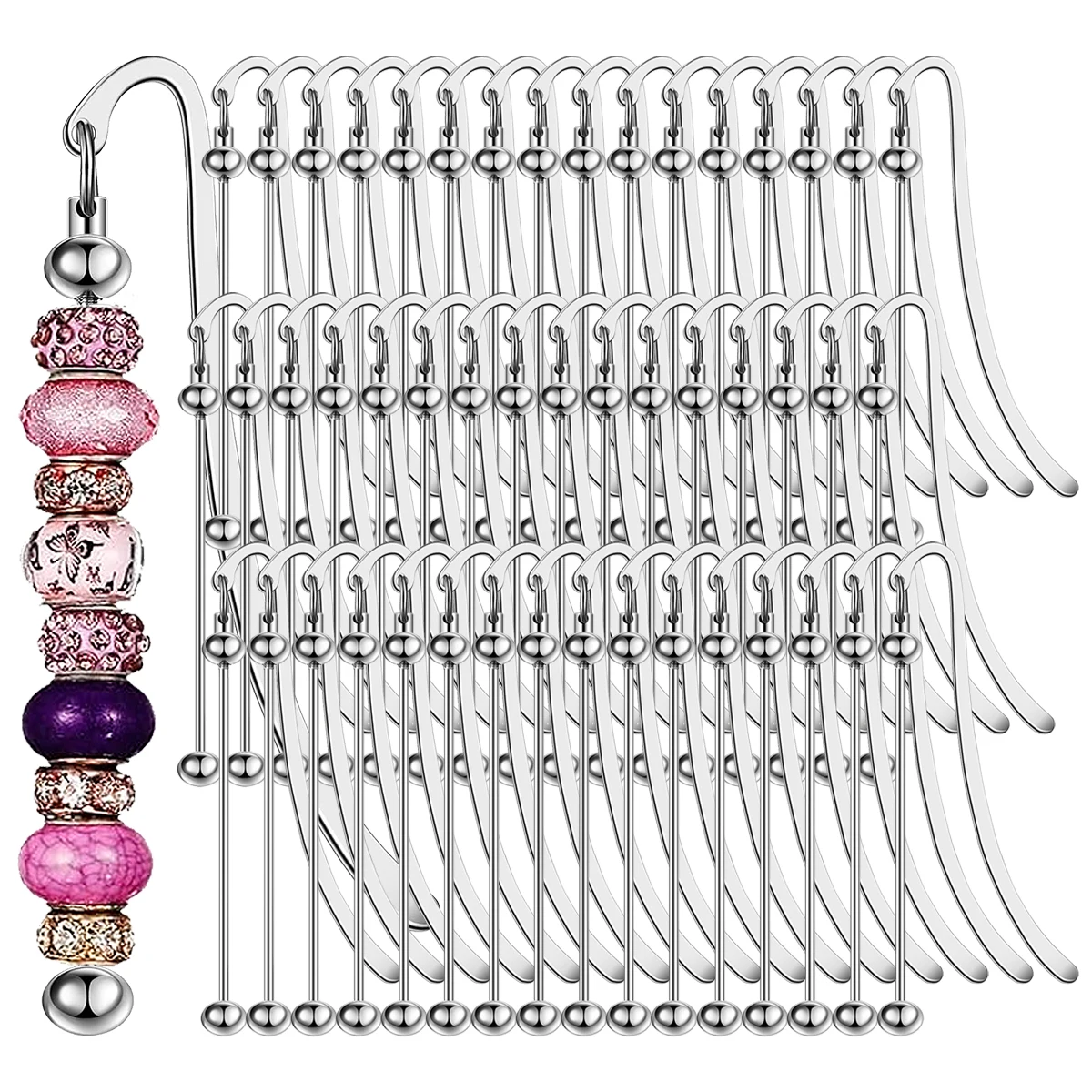 

48Pcs Beadable Bookmarks for Beads Beaded Bookmark Bars Decorative Handmade Beading Book Pendant Lanyard Chain DIY Crafts