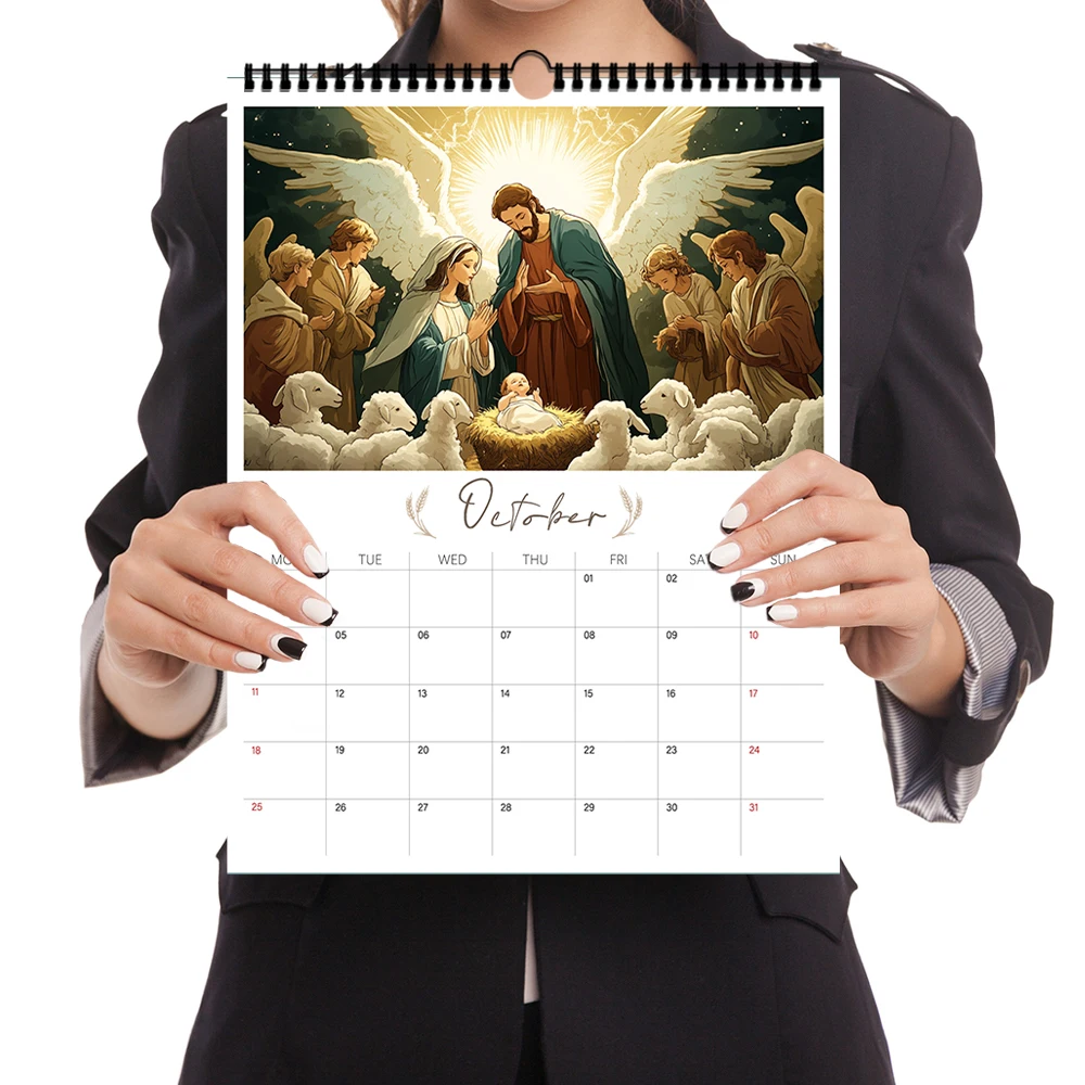 Calendario de pared 2026, tema navideño de nacimiento de Jesús, regalo religioso, 12 hermosos diseños, perfecto para cumpleaños, Navidad, Año Nuevo, 1 ud.
