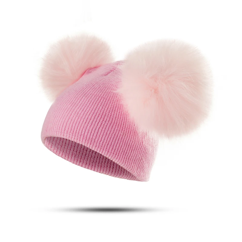 Baby Pompom Hat Winter Warmer Caps Knitted Beanie Fur Pom Pom Gorro bebe Boys Girls Kids Photography Props Cap 1pc