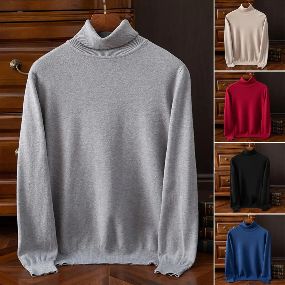 Men Sweater Men's High Collar Knit Sweater for Fall Winter Thick Warm Solid Color Knitwear for Wear Business Long Sleeves