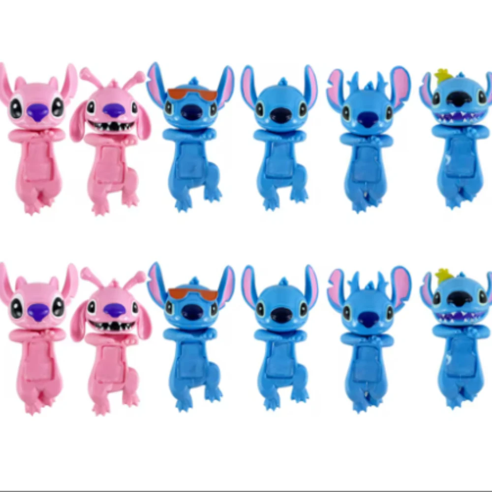 12pcs Disney Stitch Lie Prone Series Box Car Phone Toy Doll Decoration Stitch Mysterious Box Sonny Angel For Kid Birthday Gift