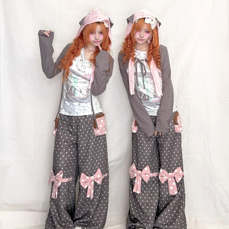 2025 herbst Neue Y2k Süße Nette frauen Kleidung Original Retro Design 2D Mit Kapuze Polka Dot Spitze Spleißen Kurze Jacken damen
