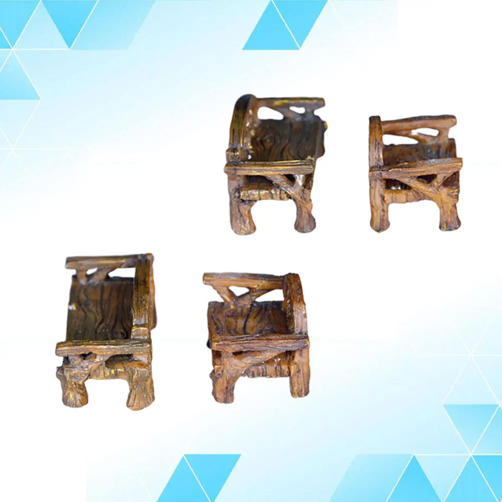 4Pcs Mini Resin Stool Chair Creative Miniature Long Bench for Micro Landscape Gardening Moss Succulent Plant Decor