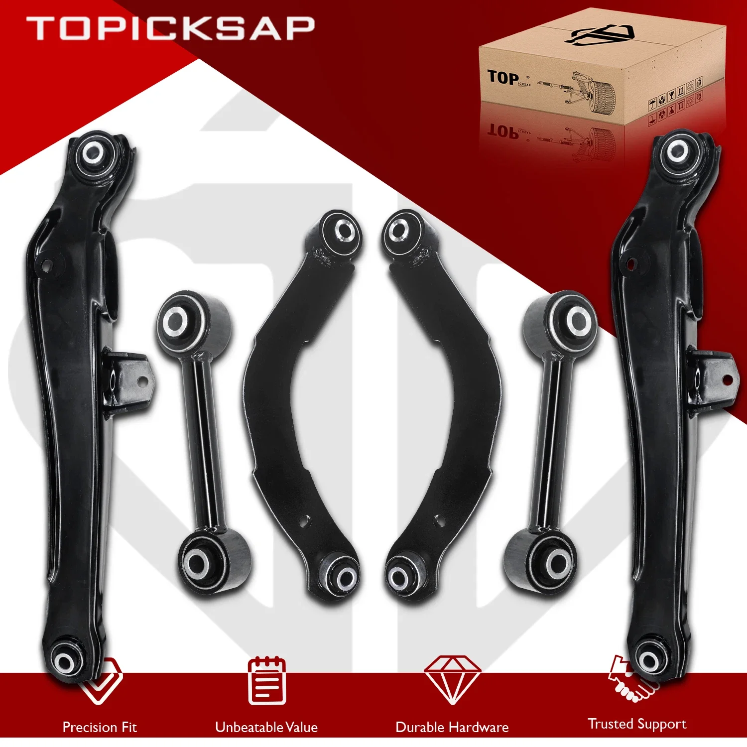TOPICKSAP 6Pcs Rear Upper Lower Control Arm Rearward Lateral Link Assembly Kit for Jeep Patriot Compass Dodge Caliber 2007-2017