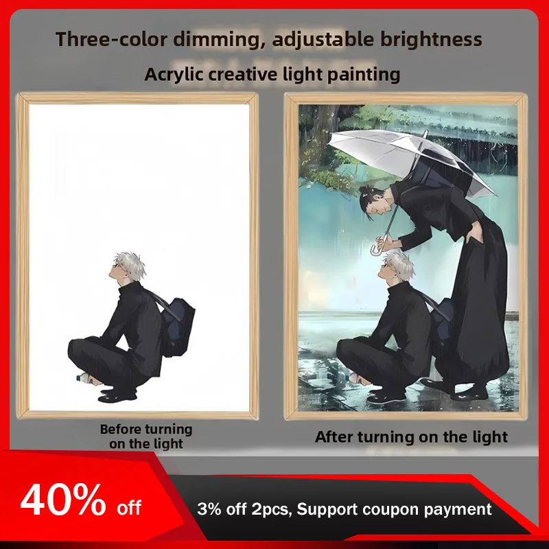 

31cm/12.2in Satoru Gojo Light Painting Anime Peripherals 3D Night Light Bedroom Decoration Acrylic Originality Collectible Gifts