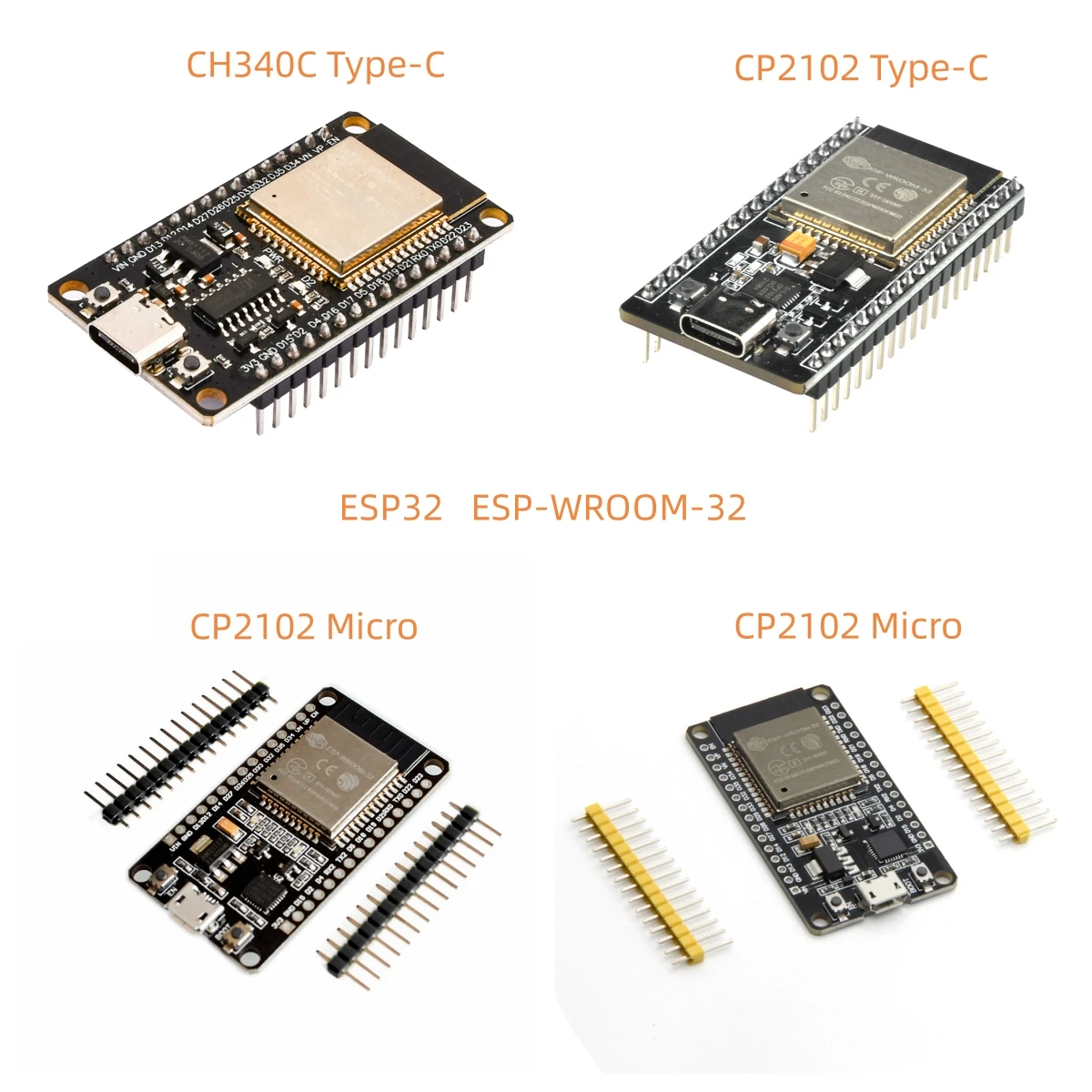 ESP32 ESP-WROOM-32 WIFI Bluetooth Development Board CH340C CP2102 Type-C/Micro USB, supports AP, STA, AP+STA coexistence