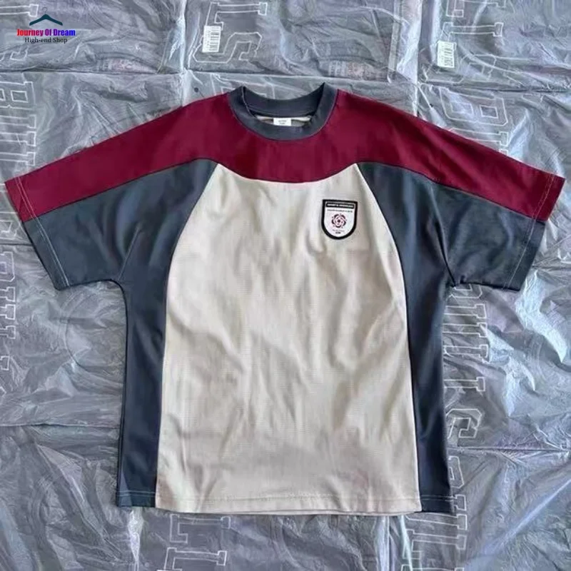 

25SS Trendy Colour Block Logo Retro T-Shirt High Quality Heavyweight Men's Women's Casual Loose-fitting Short-sleeved T-shirt